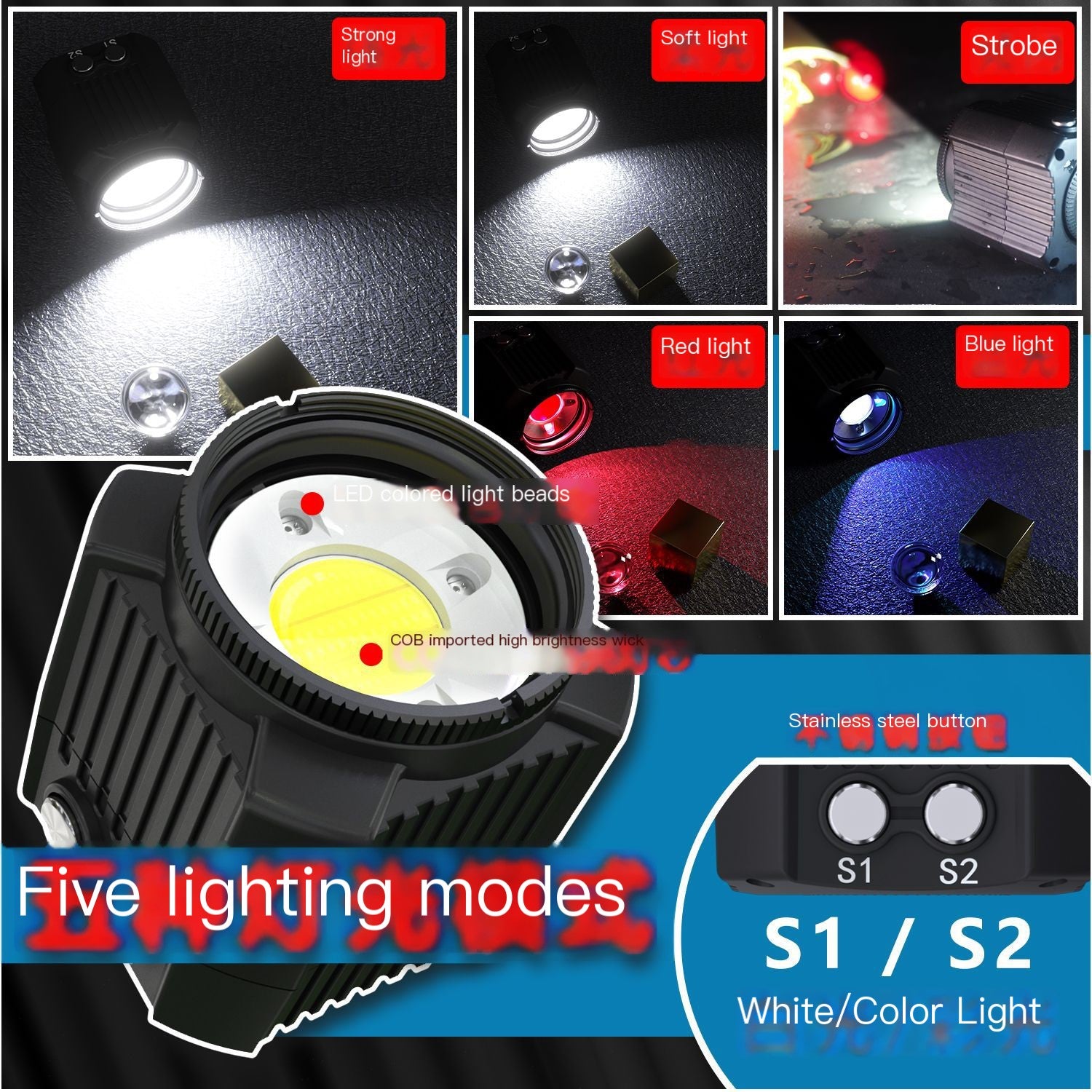 Seafrogs Underwater Video Light — 2000 Lumen, 60m Rated, White / Red / Blue